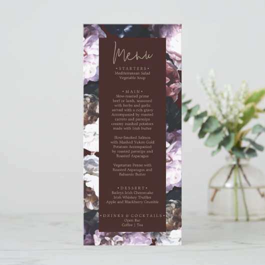 Bourgogne Custom Bloemen Bruiloft Menu (Staand voorkant)