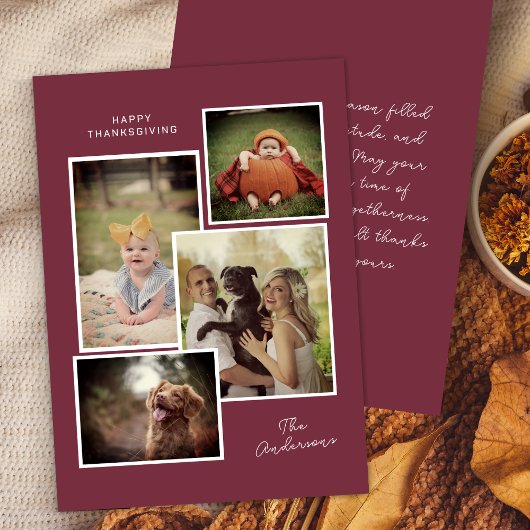 Bourgogne Custom Family Photo Collage Thanksgiving Feestdagenkaart