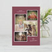 Bourgogne Custom Family Photo Collage Thanksgiving Feestdagenkaart (Staand voorkant)