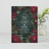 Bourgogne Dahlia & Gouden Herfst Huwelijk Kaart (Staand voorkant)