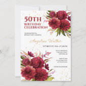 Bourgogne Dahlia Roos Bloemen Goud Glitter Verjaar Kaart (Voorkant)