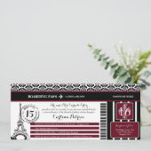 Bourgogne Damask Quinceanera Paris Boarding Pass Kaart (Staand voorkant)