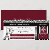 Bourgogne Damask Quinceanera Paris Boarding Pass Kaart (Voorkant / Achterkant)