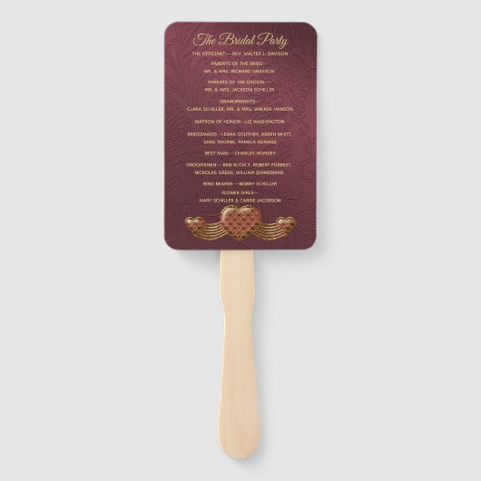Bourgogne Damask Trouwprogramma Fan Handwaaier (Achterkant)