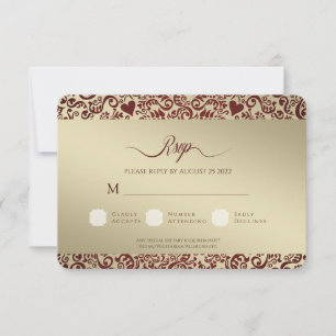 Bourgogne Damask Wedding Dank u fotokaart RSVP Kaartje