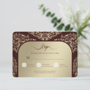 Bourgogne Damask Wedding Dank u fotokaart RSVP Kaartje