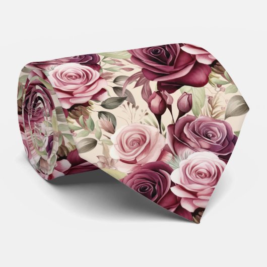 Bourgogne Deep Red Roses Blush Mauve Stropdas (Opgerold)
