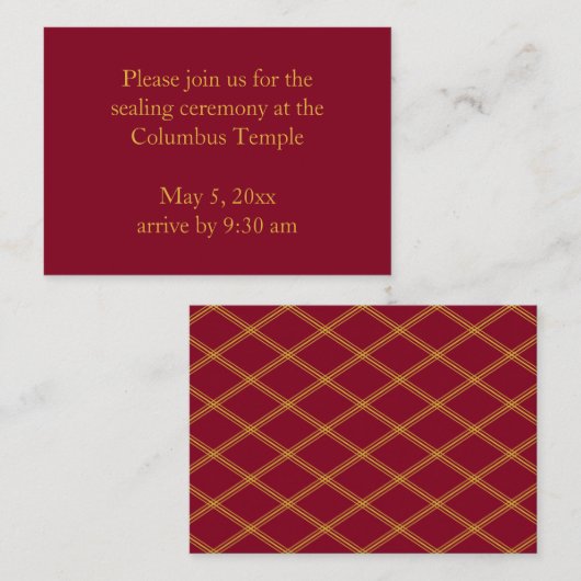 Bourgogne Diamonds Temple Sealing Uitnodiging Informatiekaartje (Voorkant / Achterkant)