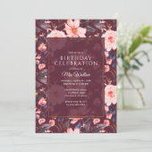 Bourgogne Donkerrood Bloemen | Maroon Verjaardag Kaart (Staand voorkant)