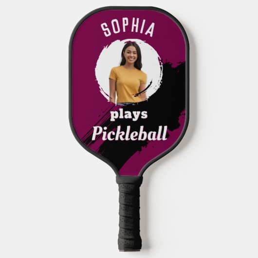 Bourgogne Donkerrood Custom Foto & Naam Modern Pickleball Paddle (Voorkant)