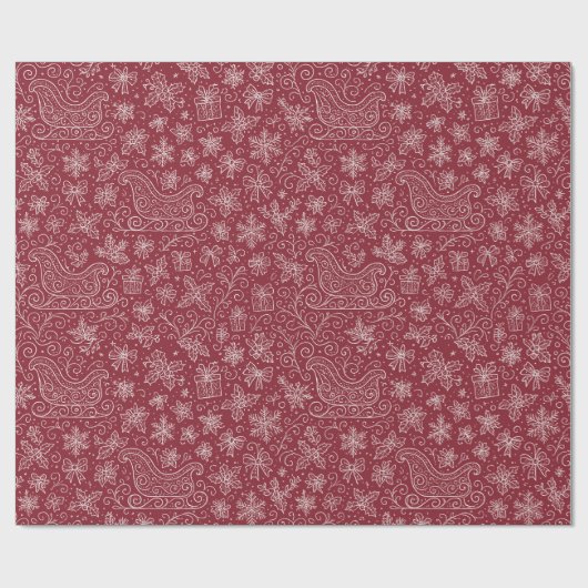 Bourgogne Doodle Christmas Sleigh Pattern Cadeaupapier (Vlak)