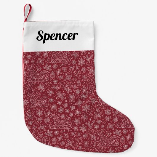 Bourgogne Doodle Christmas Sleigh Pattern Kleine Kerstsok (Voorkant)