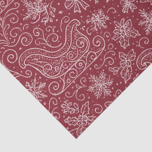 Bourgogne Doodle Christmas Sleigh Pattern Tissuepapier (Detail)