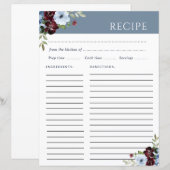 Bourgogne Dusty Blue Elegante Receptenkaart (Voorkant / Achterkant)