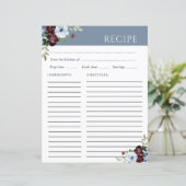 Bourgogne Dusty Blue Elegante Receptenkaart (Staand voorkant)
