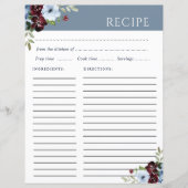 Bourgogne Dusty Blue Elegante Receptenkaart (Voorkant)