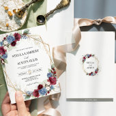 Bourgogne Dusty Blue Floral Geometrische bruiloft Kaart