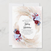 Bourgogne Dusty Blue Pampas Grass Verjaardagsfeest Kaart (Voorkant)