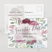 Bourgogne & Dusty Blue Waterverf Save The Date Aankondigingskaart (Voorkant / Achterkant)