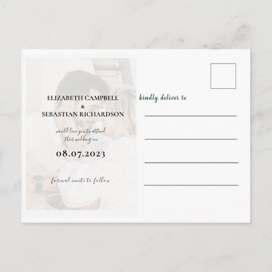 Bourgogne & Dusty Blue Waterverf Save The Date Aankondigingskaart (Achterkant)