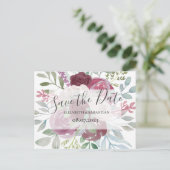 Bourgogne & Dusty Blue Waterverf Save The Date Aankondigingskaart (Staand voorkant)