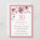 Bourgogne Dusty Blush Pink Floral 30e verjaardag Kaart (Voorkant)
