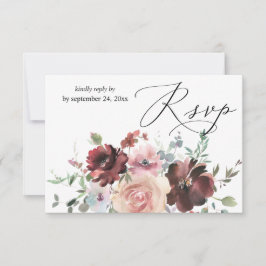 Bourgogne & Dusty Blush Roze 5 Bloemen met Maaltij RSVP Kaartje