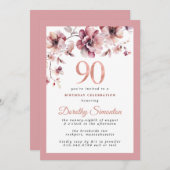 Bourgogne Dusty Blush Roze Bloemen 90ste Verjaarda Kaart (Voorkant / Achterkant)
