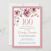 Bourgogne Dusty Pink Floral 100e verjaardag Kaart (Voorkant)