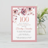 Bourgogne Dusty Pink Floral 100e verjaardag Kaart (Staand voorkant)