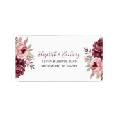 Bourgogne Dusty Roos Floral Wedding RSVP Adres Etiket (Voorkant)