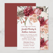 Bourgogne Dusty Roos Ivoor Perzik Bloemen Bruiloft Kaart (Voorkant / Achterkant)