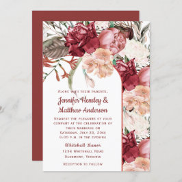 Bourgogne Dusty Roos Ivoor Perzik Bloemen Bruiloft Kaart