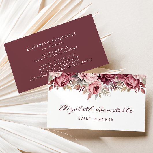 Bourgogne Dusty Roos Waterverf Floral Visitekaartje