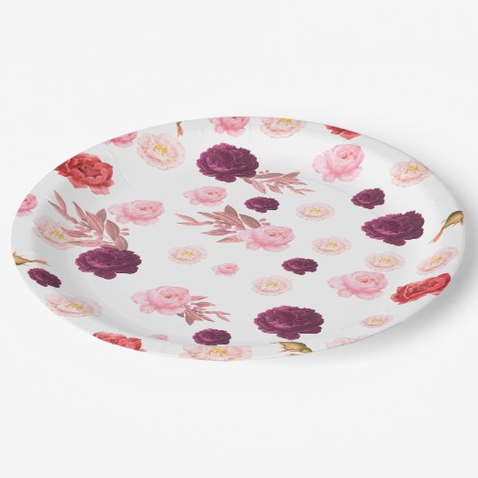 Bourgogne Dusty Roze Bloom Baby shower Delight Papieren Bordje (Gekanteld)