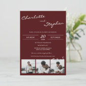 Bourgogne eenvoudige casual initialen 4 foto's bru kaart (Staand voorkant)