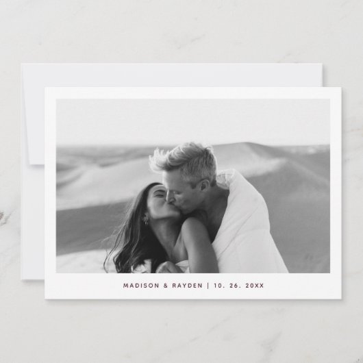 Bourgogne Eenvoudige Foto QR Code Huwelijk Bedankkaart (Voorkant)