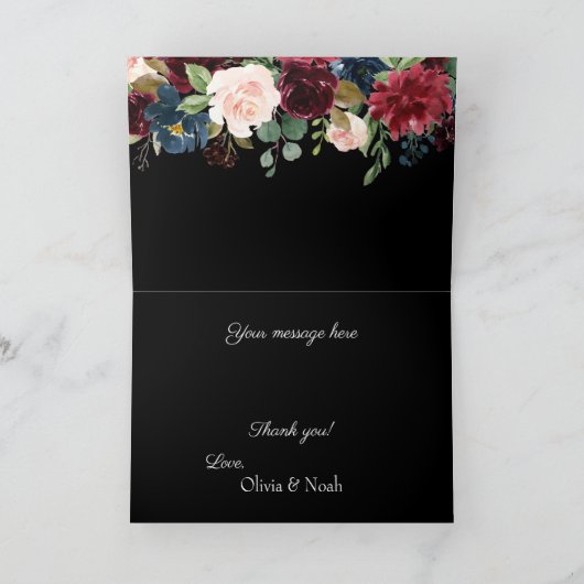 Bourgogne Elegant Bloemen Waterverf Dank u Kaart (Binnen)