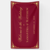 Bourgogne Elegant Faux Gold bruiloft Welkom Spandoek (Verticaal)