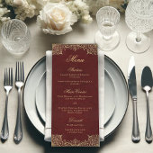 Bourgogne Elegant  Goud Script Bruiloft Menu