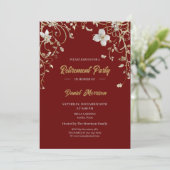 Bourgogne Elegant Gouden Bloemen Lijst Pensioen 20 Kaart (Staand voorkant)