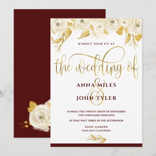 Bourgogne Elegant Gouden Typografie Gouden Witte R Kaart (Voorkant / Achterkant)