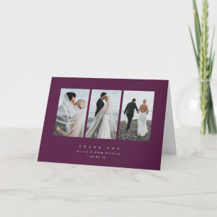 Bourgogne Elegant Minimale Triple Foto Bruiloft Bedankkaart