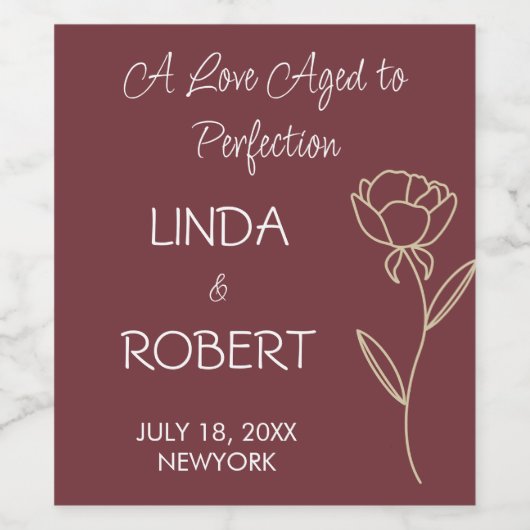 Bourgogne Elegant Wedding Wine Label Wijn Etiket (Enkel label)