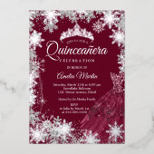 Bourgogne Elegant Winter Snowflake Quinceanera Folie Uitnodiging (Voorkant)