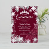 Bourgogne Elegant Winter Snowflake Quinceanera Folie Uitnodiging (Staand Voorkant)