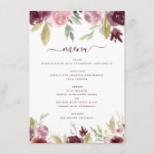 Bourgogne Elegante Bloemen Bloemen Bloemen Huwelij Menu (Voorkant)