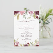 Bourgogne Elegante Bloemen Bloemen Bloemen Huwelij Menu (Staand voorkant)