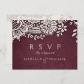 Bourgogne elegante  kant rustieke bruiloft RSVP Uitnodiging Briefkaart (Voorkant / Achterkant)