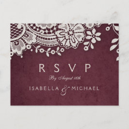 Bourgogne elegante kant rustieke bruiloft RSVP Uitnodiging Briefkaart